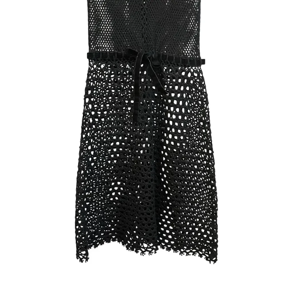 Moschino Cheap & Chic 90s Black Sheer Crochet Sleeveless Scoop Neck A-Line Dress